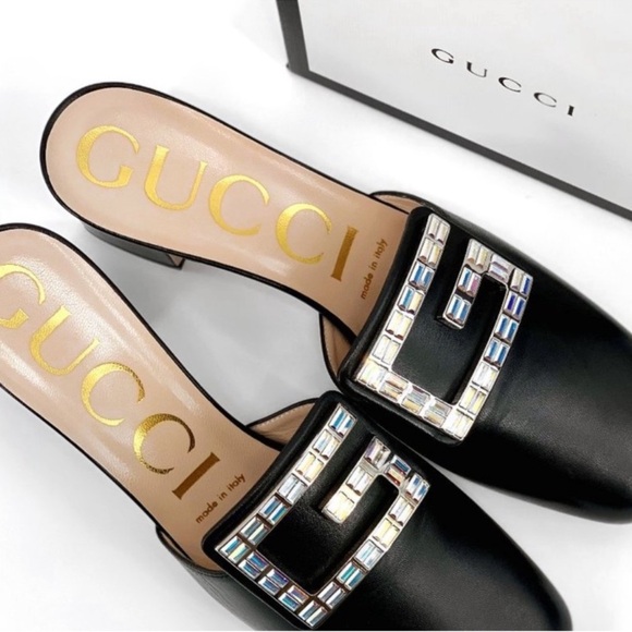 NEW GUCCI Madelyn Crystal G Leather
Mules Slides - Picture 2 of 5